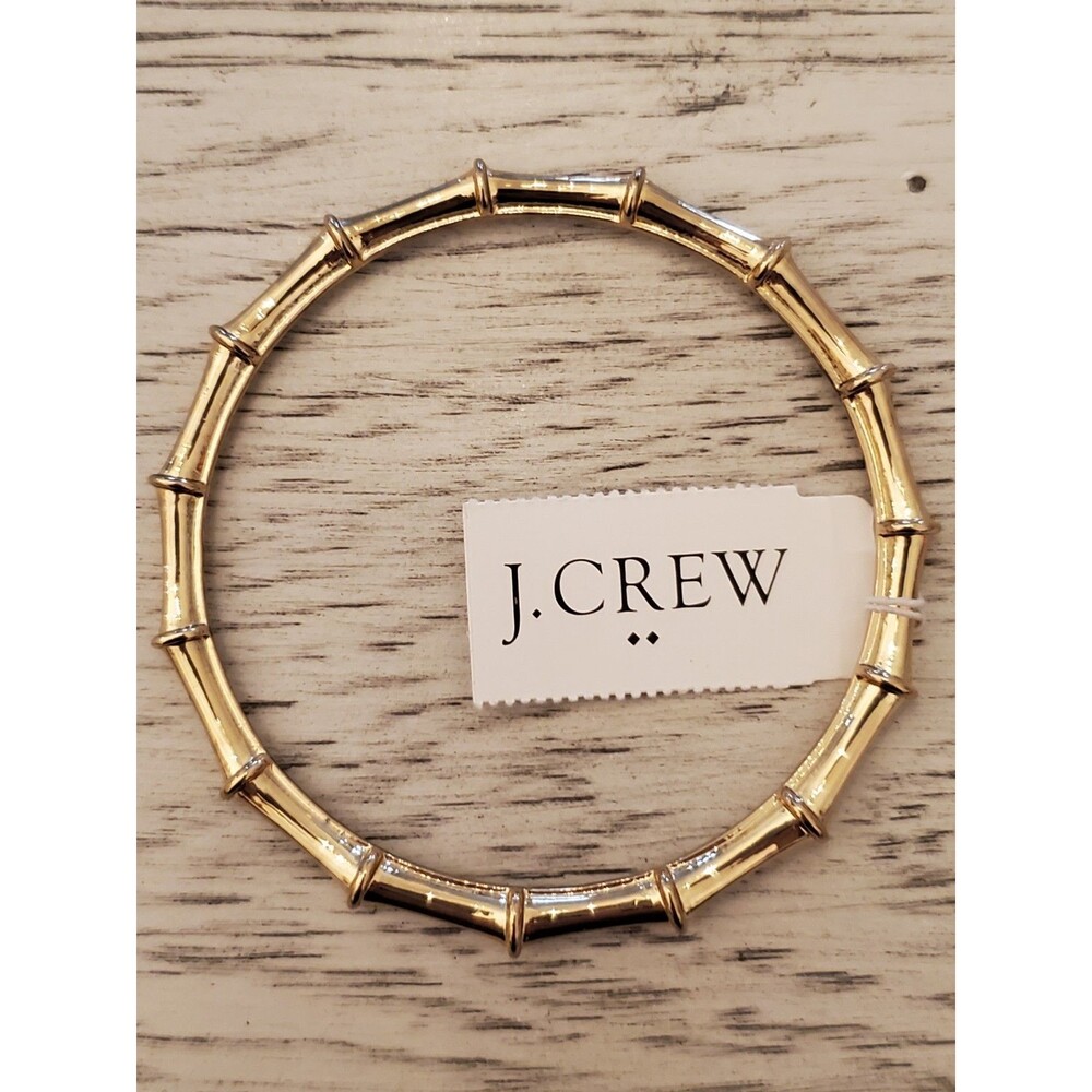 J.CREW Gold Tone Bamboo-Style Bangle Bracelet 2 5/8 Inch Diameter NWT